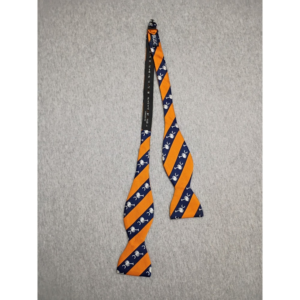 BG&C Mens South Carolina Palmetto Crescent Moon Bow Tie Orange Navy Stripe - Picture 2 of 5
